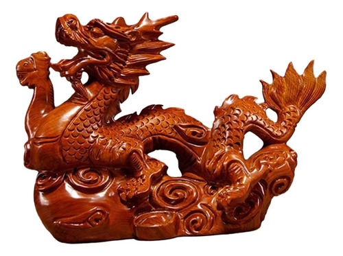 Figura Dragon Chino Dorado Escultura Feng Shui Con Esfera