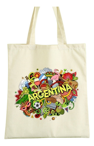 Tote Bag Tela Estampado Imagen Costumbres Argentino 40x35cm Beige Costumbres Argentino