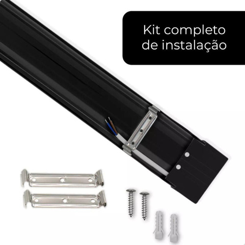Luminaria Tubular Led Slim 18w 60cm Preta 4000k Sobrepor