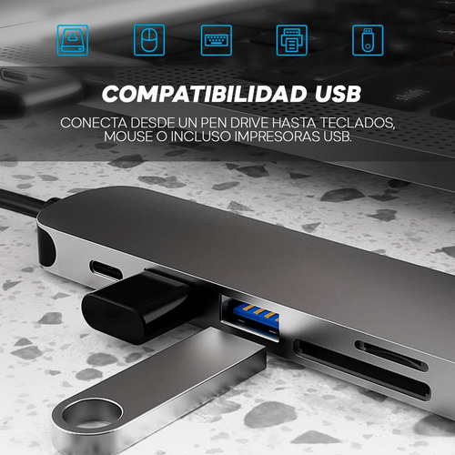Imagen 5 de 9 de Adaptador Usb C Para Celular Macbook Pro Air Hdmi 4k 6 En 1