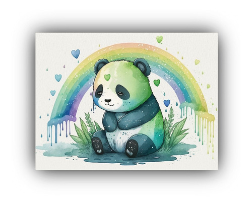 Canva Bastidor Madera Hermoso Panda Clasico 30x20cm Animales