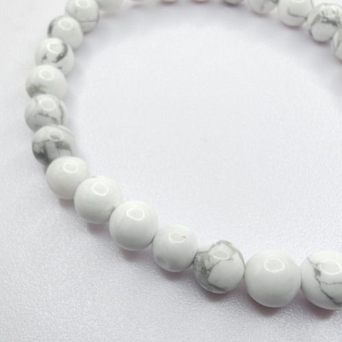 Pulsera De Piedra Natural Howlita Premium 6mmx18cm Color Blanco Diámetro 18 Cm Largo 18 Cm