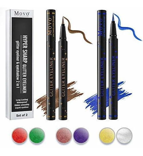 Movo 2 Colores Glitter Liquid Eyeliner & Eyeshadow Set, 2 En