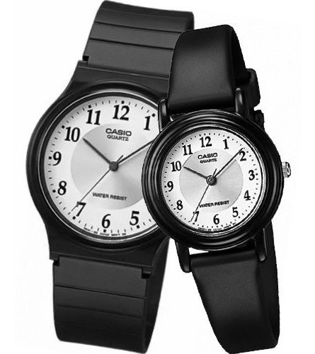 Pareja Reloj Clasico Casio Mq 24 - Lq139 Barras Doradas