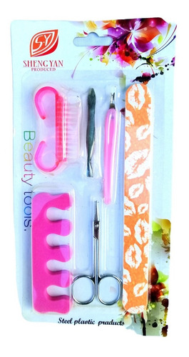 Imagen 1 de 1 de Set Manicure Pedicure Pinza Tijera Cortauñas Lima Cepillo