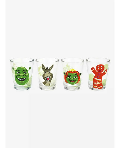 Shrek Pack 4 Vasos Tequilero Caballito Shot Cristal 44ml 