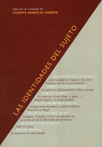 Identidades Del Sujeto, Las, De Sanfélix Vidarte, Vicente. Editorial Pre-textos, Tapa Blanda, Edición 1 En Español, 1997