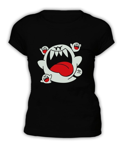 Polera Negra Mujer - Boos Mario Bros Fosforescente Gamer