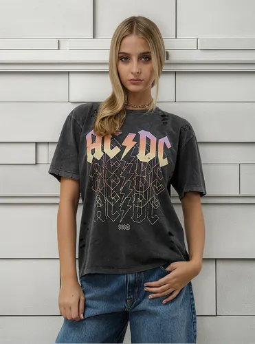 Remeron Algodón Lavada Con Roturas Estampa Acdc Scombro
