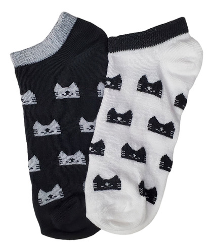 Calcetin Tin Gatos Blanco Negro Algodón 23-26 Cm 3 Pares