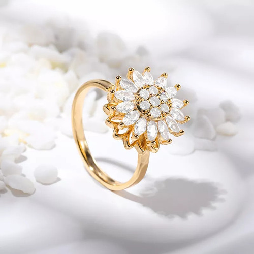 Anillo Giratorio En Girasol De Cristal, Antiestrés, Ansiedad