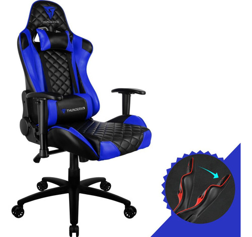Cadeira Gamer Base De Metal Giratória Com Rodinhas Cor Azul