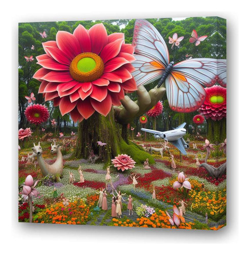 Cuadro 30x30cm Jardin De Gigantes Flor Mariposa Hada M4