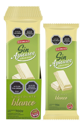 Chocolates Blancos Sin Azúcar Georgalos 10 Unidades 