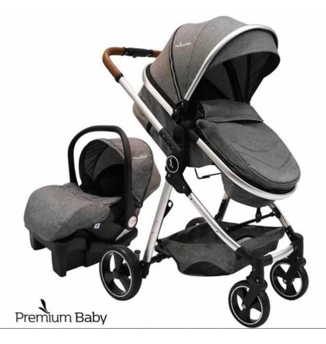 Coche New Mike Premium Baby 3 En 1 Chasis Plateado.