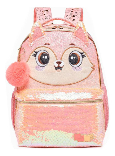 Mochila De Costas Raposa Pack Me Fox Brilhosa Com Orelha