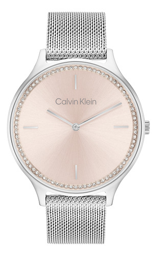Reloj Mujer Calvin Klein 25100004 Timeless Correa Plateado Bisel Plateado Fondo Rosa