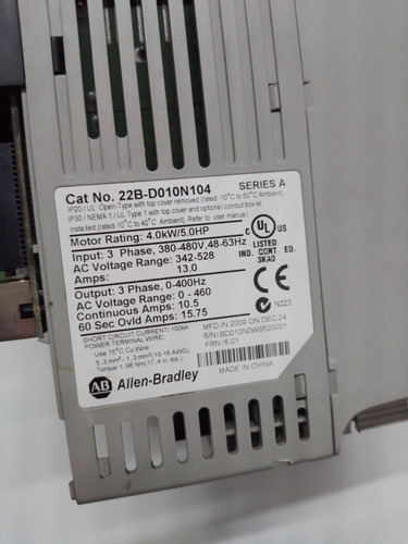 Allen Bradley Inversor Frequência 22b-d010n104 5cv 380-440v (Usado)