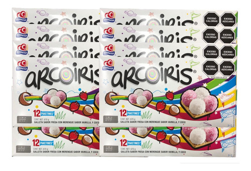Galletas Arcoiris Bombón 84 Pack 504pz Fresa Vainilla Coco