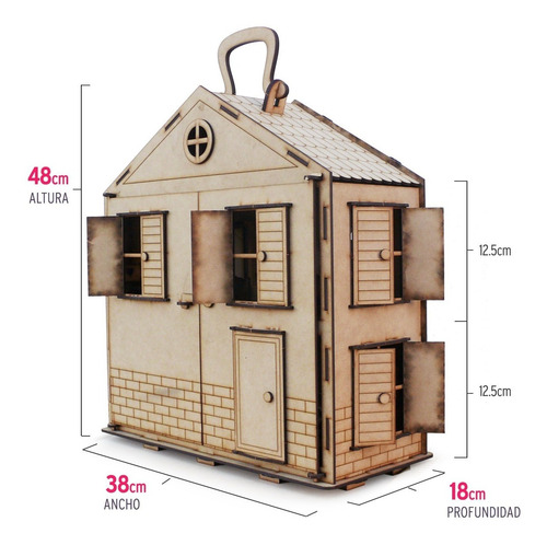 Casita Fibrofacil Casa Lolita Valija + 32 Muebles + Tobogan