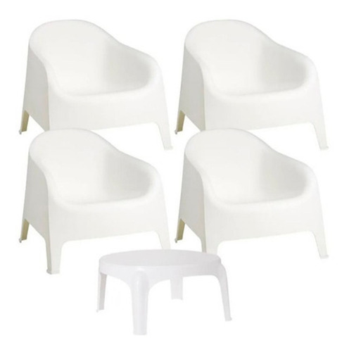 Set 4 Sillones De Jardín Exterior Skarpo + Mesa Puket