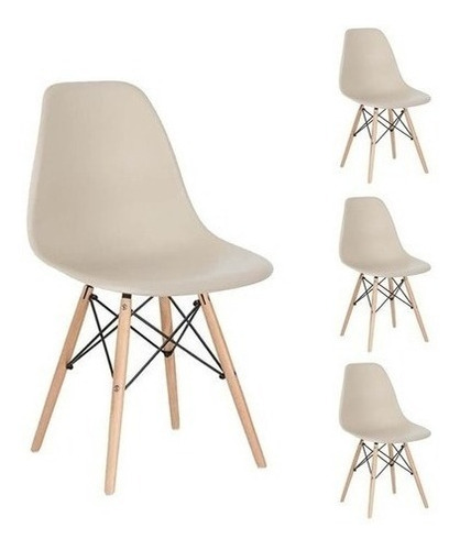 Jogo 4 Cadeiras Charle Eames Wood Eiffel Sala Cozinha Cor da estrutura da cadeira Carmuça (Nude)