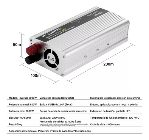 Convertidor De Corriente Para Automóvil 2000w 12v A 220v