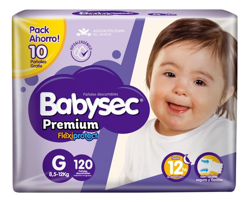 Pañales Babysec Premium Violetas G (8,5 A 12kg) - X 120