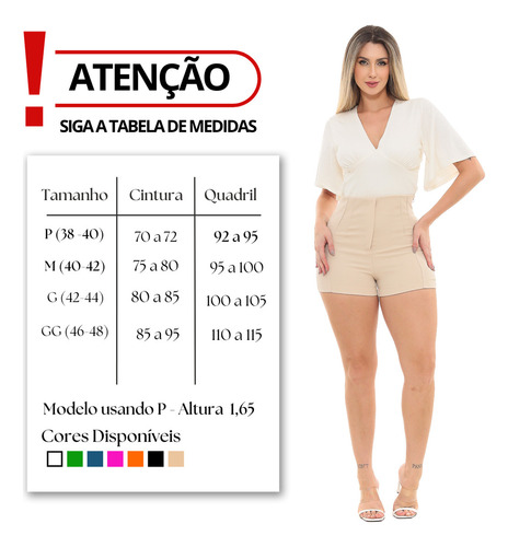 Kit 2 Shorts Bermuda Feminino Alfaiataria 34 A 44 +7 Cores