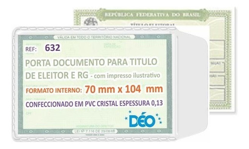 Capa Plástica P/ Rg/ Titulo De Eleitor Kit C/ 100 Unid