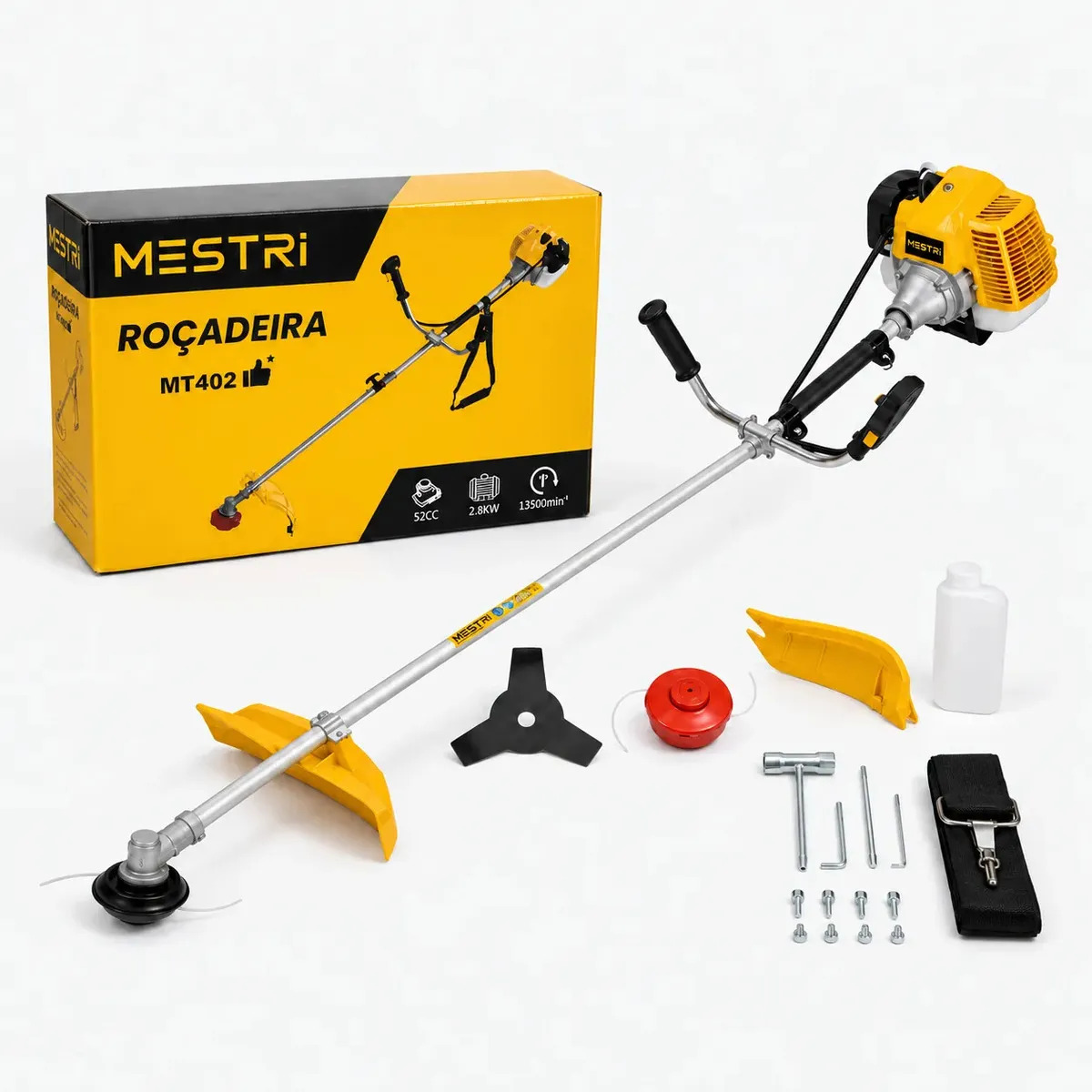 Roçadeira A Gasolina 52cc Lateral 4 Em 1 Capacidade De 1200ml 1450w Com Acessórios Mestri M-402