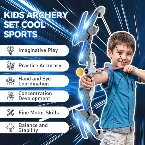 Arco Y Flecha Led Infantil Set Con 10 Flechas Succion 3-13 Azul