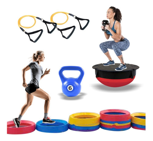 Kit Cubiertas Coordinacion Salto Bosu Step Bandas Pesa Rusa