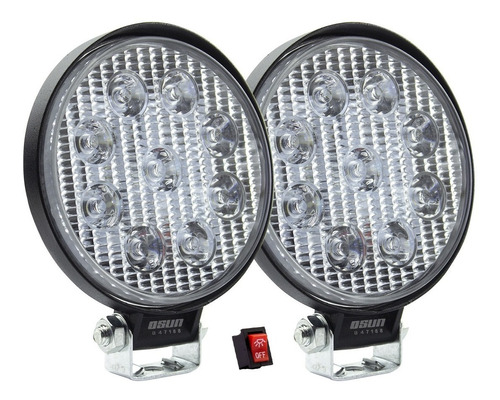 Par De Faros Led Osun® 27w Diseño Redondo Con Spot/niebla 100% Metal + Bases Universal Ideal Para Autos, Motos, Camiones