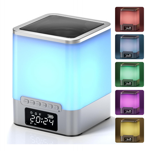 Altavoz Bluetooth Con Luz Nocturna Y Reloj Despertador Lámpa