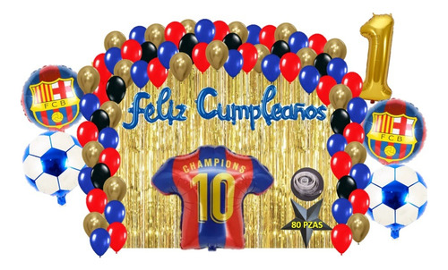 Kit Decoracion Fiesta Cumpleaños Globos Futbol Barcelona 80p