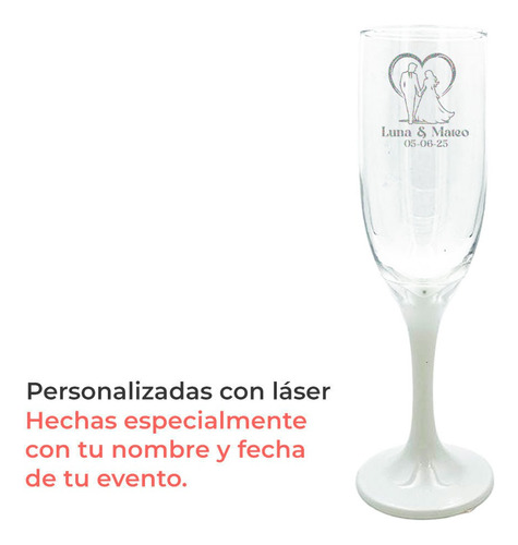 Copa Brindis Base Blanca Personalizada Boda 6pz