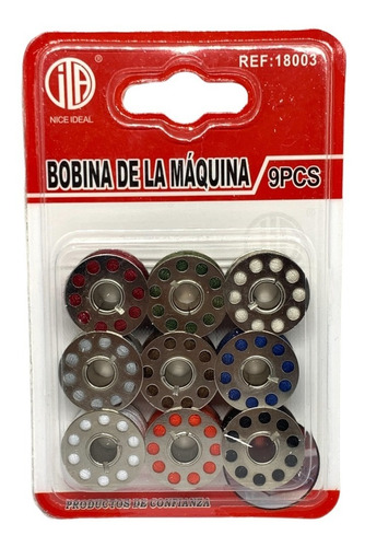 Set 9 Bobinas Metalicas Maquina De Coser + Hilos De Colores