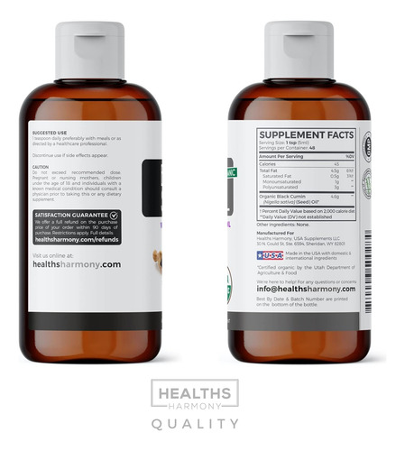 Óleo De Semente De Cominho Preto Healths Harmony Organic 240