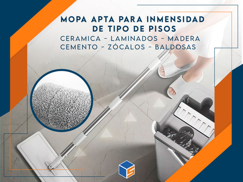 Trapeador Balde Escurridor 2 Mopas Paños Plana Limpieza 360°