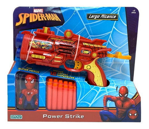 Pistola Spiderman Power Strike Largo Alcance Marvel Ditoys