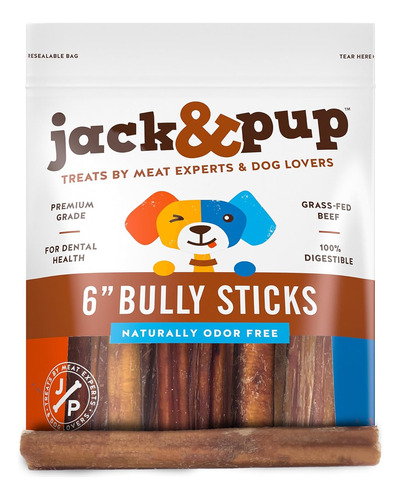 Jack&pup 6-inch Premium Grade Odor Free Bully Sticks Do...