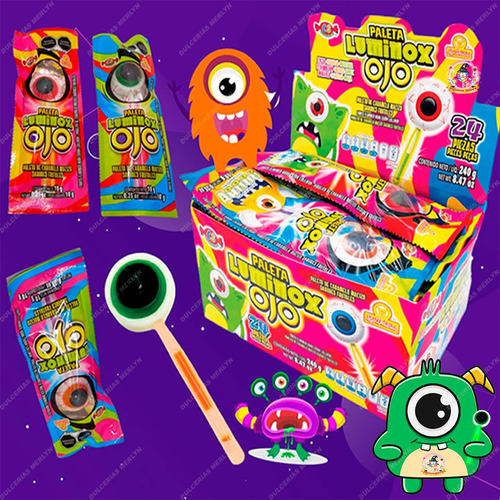 Paletas Luminosas Palito Neón Ojos Fiestas Sabor Delicioso
