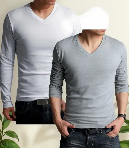 Kit 2 Camiseta Zahav Masculina Gola V Manga Longa Algodão