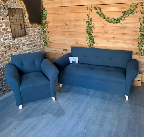 Sillón Ivar Premium Evan 3p Chenille Natural 6 Cuerpos Azul Marino Chenille