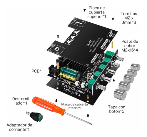 Placa Amplificadora De Potencia Digital Bluetooth Audishako Entrada AUX 12V-24V