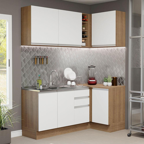 Cocina Integral Completa Modular Esquinera Madesa Glamy 269cm 01 Color Blanco/Marrón