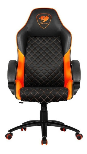 Imagen 1 de 4 de Silla de escritorio Cougar Fusion gamer  negra y naranja con tapizado de cuero sintético