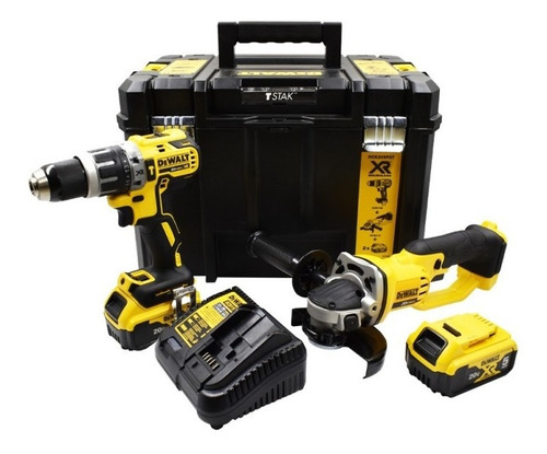 Taladro Percutor+amoladora 20v+caja T-stak Dck209p2t Dewalt