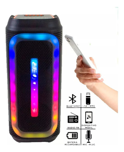 Parlante Inalámbrico Bluetooth 2 X 4 Con 5 Modos De Luz Rgb Negro